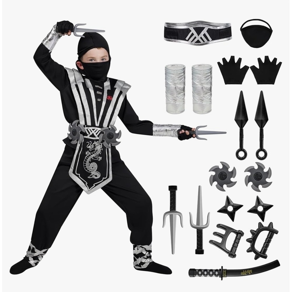 NEW Spooktacular‎ Creations Boys 8-10 Ninja Costume Set with Accessories